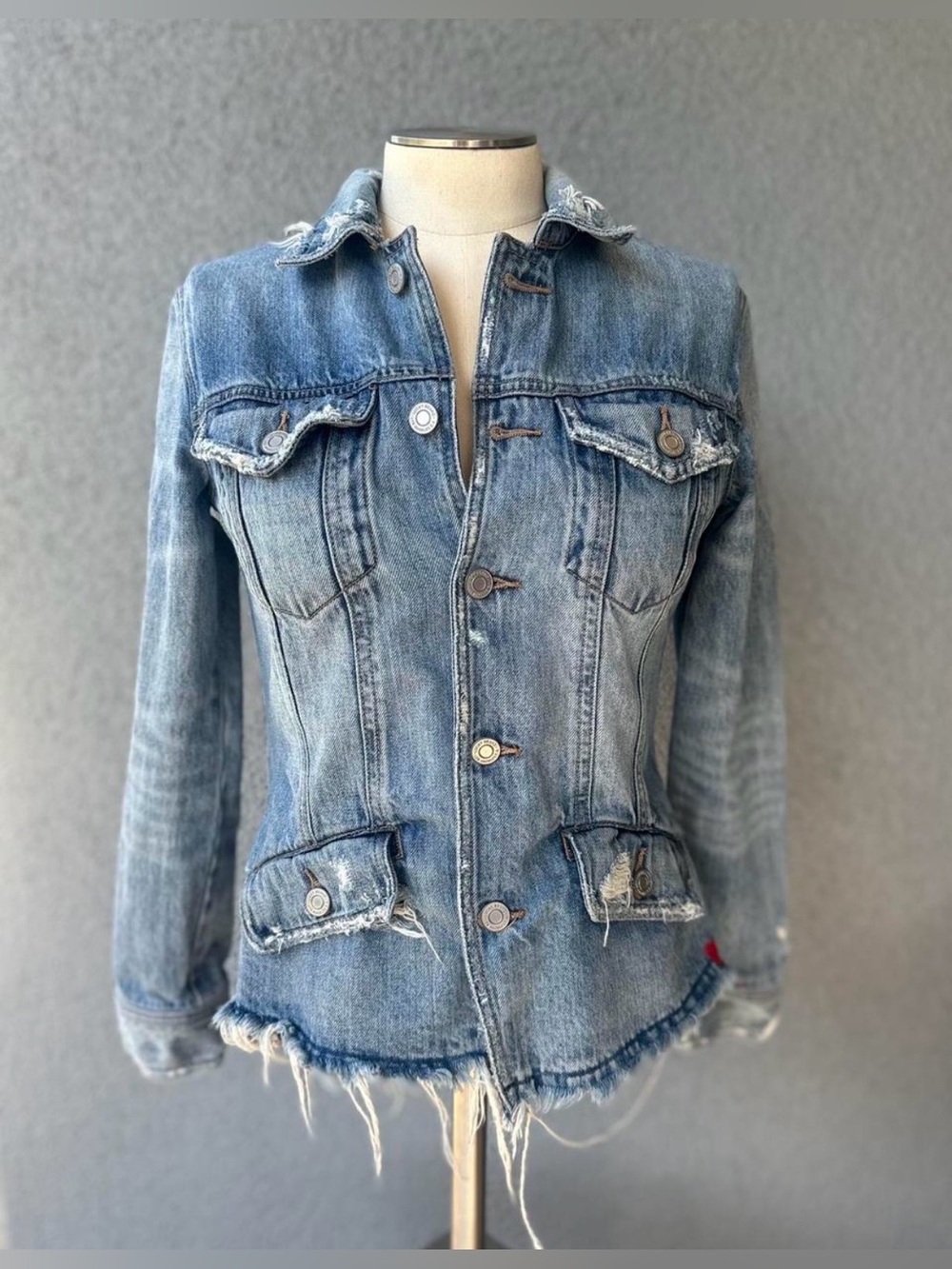 Lucky Brand Distressed Raw Hem Denim Jacket Size 4